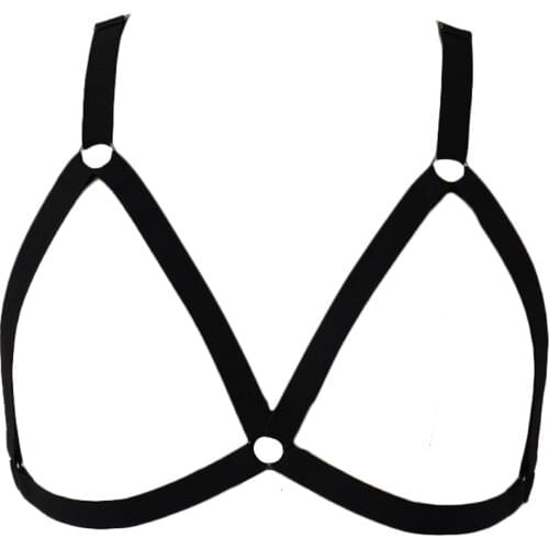 Black Open Chest Harness Bra Goth Sexy Lingerie Punk Body Harness Edgy Cage Bra Elastic Bondage Body Cage Adjustable Belt