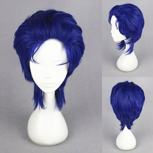 JoJos Bizarre Adventure Jonathan Joestar Blue Slick Back Cosplay Heat Resistant Synthetic Hair Halloween Party + Free Wig Cap