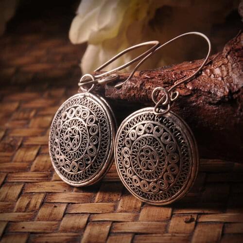 E077 Miao Hand Jewelry Hand Wrapped Copper Silk Big Circle Hollow Earrings