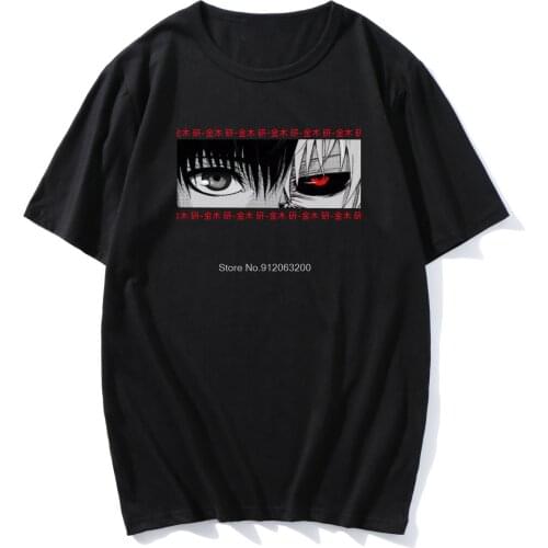 Japan Anime Tokyo Ghoul Kaneki Ken Eyes Pattern Casual T-shirt Oversized Loose Hip Hop Streetwear Harajuku Men Tee Tops