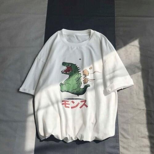 2021 Summer Kawaii Dinosaur Print Mens T-Shirt Harajuku Cool Trend Casual Unisex All-Match Clothes Hip Hop Harajuku Streetwear