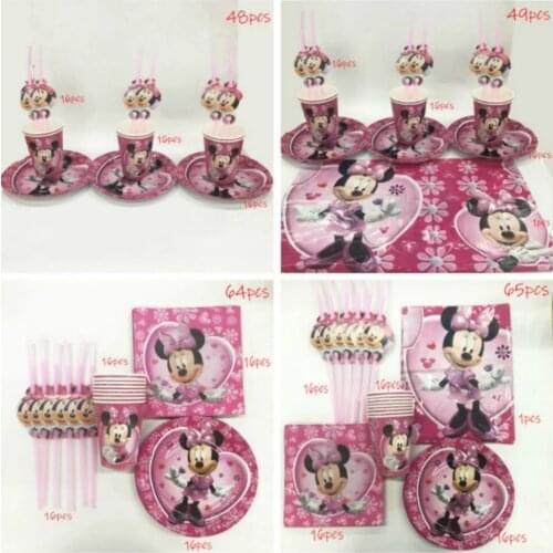 Hot Disney Minnie Mouse Theme Party Supplies Paper Cups Plates Napkins Kids Girls Baby Shower Birthday Party Decorations Sets