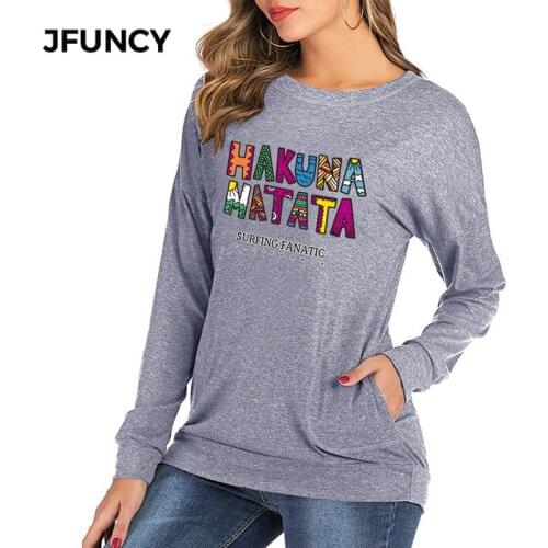 JFUNCY New Colors Letter Print Spring Autumn Women T-Shirt O-Neck Long Sleeve Loose Pullover Tops Casual Ladies Female T Shirt