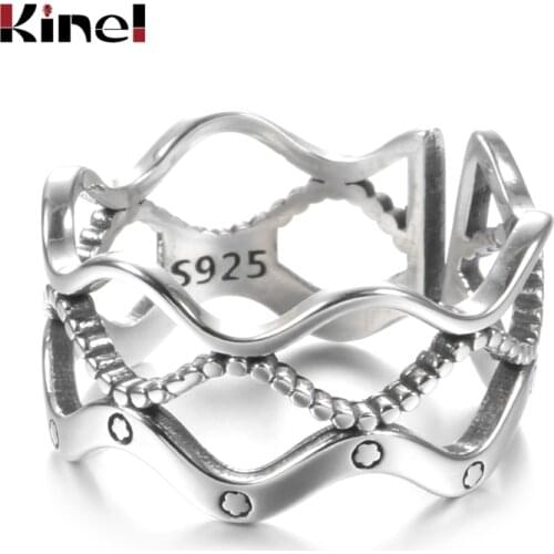 Kinel 100% Pure 925 Sterling Silver Ring Korean Style Free Size Adjustable Finger Silver Rings for Women Vintage Fine Jewelry