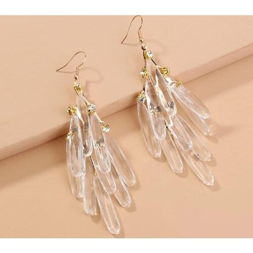 Exaggerated Transparent Crystal Tassel Earring for Women Girl Teen 2021 Trend Jewelry Accessories Boucle Oreille Femme Wholesale