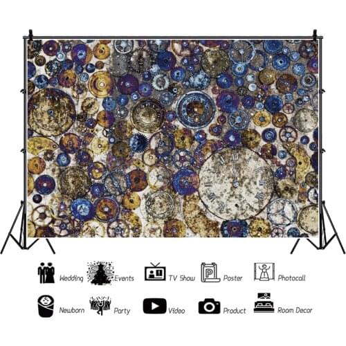 Laeacco Old Rusty Clock Steampunk Grunge Pattern Photography Background Photo Backdrops Photocall Photo Studio Photophone