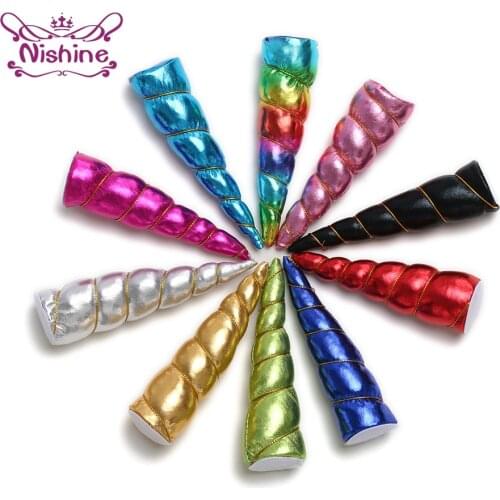 Nishine 5pcs/lot Unicorn Horn Flatback for Baby Girls Hair Bands Headwear Party Diy Headwear Hair Accessories Birthday Gifts