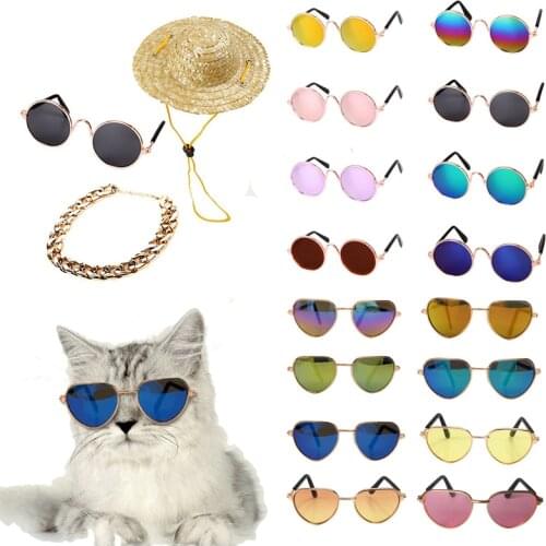 Cute Pet Cat Glasses Dog Glasses Pet Products For Small Cat Dog Sunglasses Photos Props Pet Accessoires Glasses Straw Hat Set