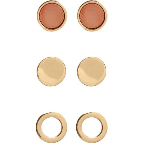 Fashion Jewelry Gold Color Round Circle Disc Coral Shell 3 Pair Stud Earrings For Women Decoration Casual Simple Lovely ER