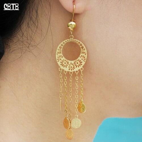 Muslim Islamic Middle Eastern Womens Gold Luxury Exquisitely Carved Pendant Earrings Banquet Wedding Jewelry Gift Wholesale