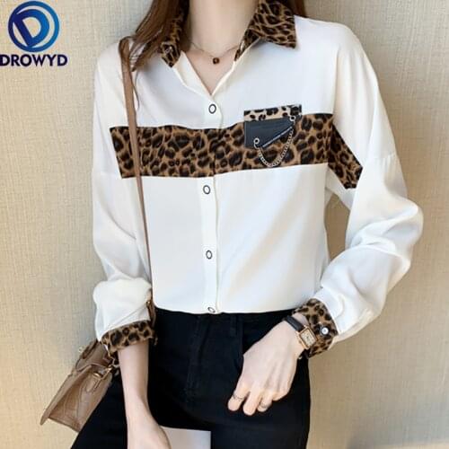 Office Lady Blouses 2021 Print Long Sleeved Leopard Blusas Shirts For Women Elegant Female Spring Summer Tops Fashion streetwear