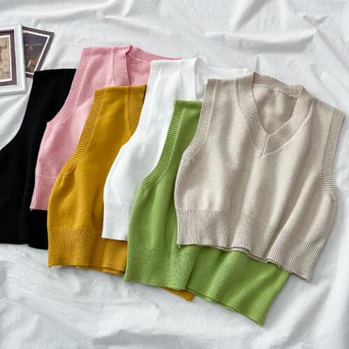 Women Solid Autumn Winter Casual Outerwear Solid Knitted Sweater Vest V-Neck Sleeveless Jumper Chic Harajuku Top Female Pullover