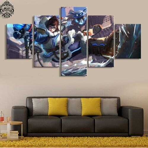 Overwatch Mei 5 Panel Wall Art Home Decor Painting Canvas Printed Game Poster Painting On Canvas Artwork Cuadros Wall Decor Art