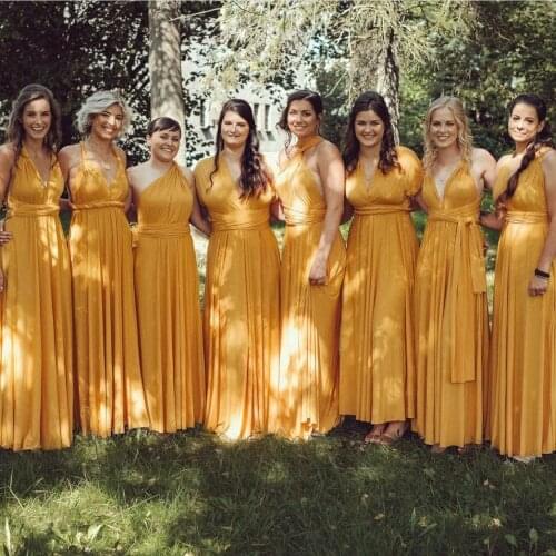 Bright Yellow Series Bridesmaid Dress A-Line V-Neck Pleat Floor Length Simple Wedding Party Gowns Custom Made New Arrivals