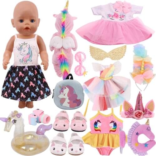 Unicorn Kitty Dress For 18 Inch American Doll Accessory Girl Toy Baby Born Clothes 43 cm Doll Accessories Our Generation