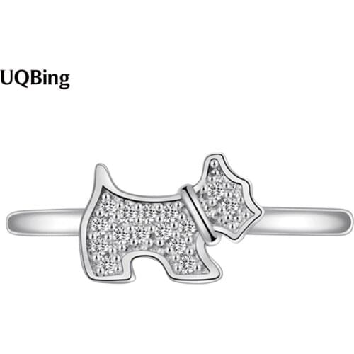 Luxury Beautiful Jewelry 925 Sterling Silver Crystal Dog Animal Wedding Rings Wholesale For Girlfriend Gifts