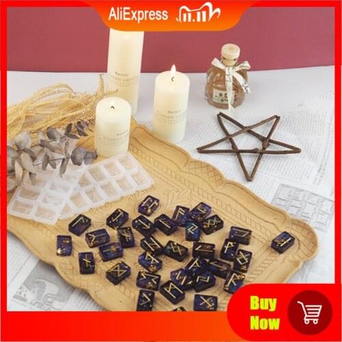 Rune Stones Wicca Crystals Mold with Engraved Elder Futhark Alphabet Viking Rune Hand Resin Casting Mold Kit Witchcraft