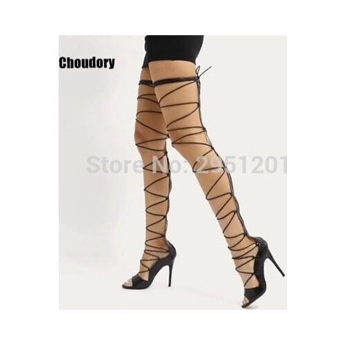 Sexy Lace Up Over the Knee Gladiator Sandals Boots High Heels Sandals Cross Strappy Stiletto Thigh High Summer Boots Shoes