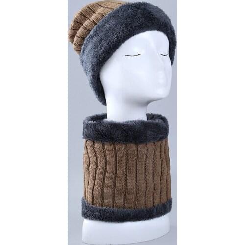 Autumn new hat male thick wool hat solid knit hat warm solid color fashion winter comfortable wild men hat gift a collar