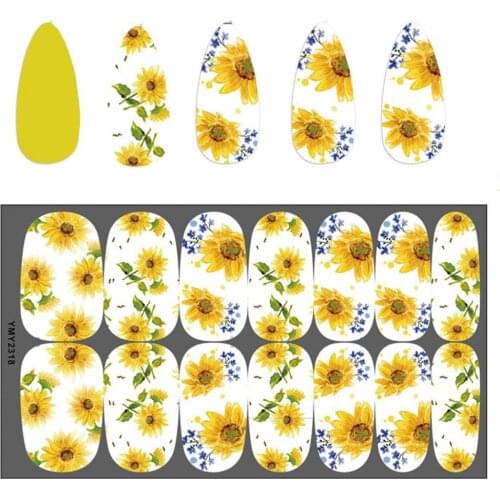 Nail Sliders Sunflower stickers Water Decals INS for Nail Art Spring Floral Butterfy Manicure Secret Decoration