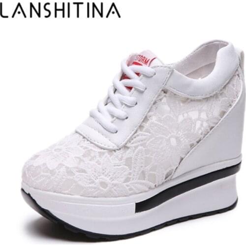 New 2020 Summer Women Wedge Casual Shoes Lace Womens Flats Shoes Mesh Sneakers Breathable Zapatillas Platform 10CM Heels Shoes
