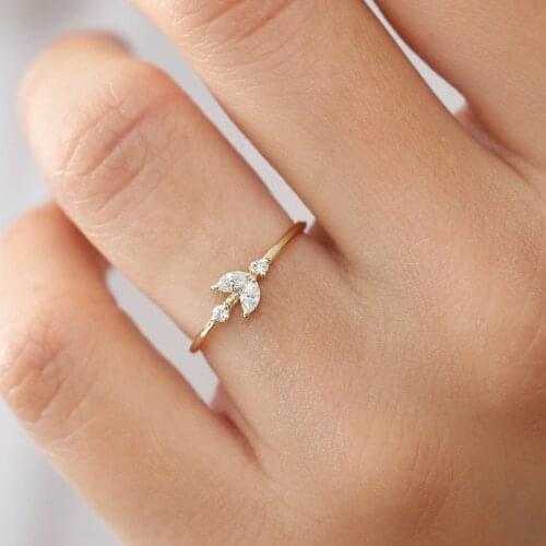 ZHOUYANG Rings For Women New Style Leaf Zircon Light Yellow Gold Color Branch Finger Ring Daily Gift Fashion Jewelry KAR376