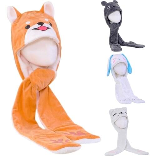 Winter Warm 3 In 1 Plush Hat Scarf Mitten Combo Cute Cartoon Japanese Anime Hooded Beanie Earflap Cap Cosplay Party Prop