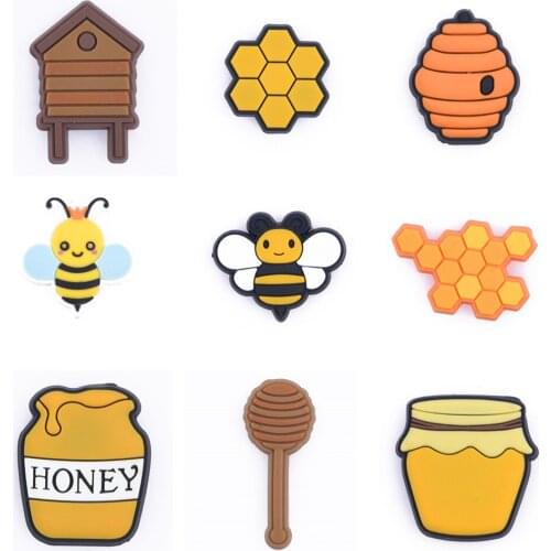 1 Piece Of Shoes Charms Decoration Cute Bee Honey Shoe Accessories Crocodile Pendant Sandal Bracelet JIBZ Childrens Gift