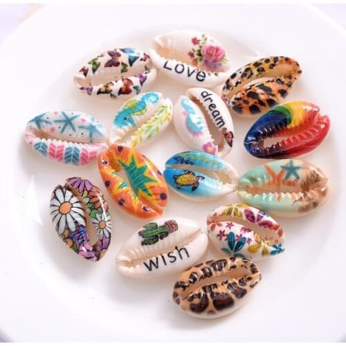 10-20pcs/pack Cute Pattern Acrylic Beads With Hole Cartoon Shell Shape Loose Spacer Beads For Necklace Diy Bracelet Accessories