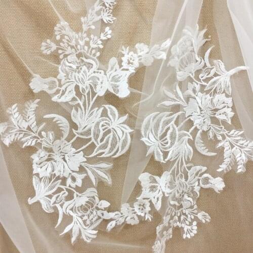 10 Pairs Graceful Clear Sequin Lace Flower Applique , Exquisite Lace Motif for Bridal Veils Dance Costumes Doll Dress F