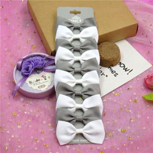 10PCS/Lot Cute Gray White With Clip Grosgrain Ribbon Bow Hairpins 2020 Scrunchie Korean CLIP Hair Accessories For Baby Girl