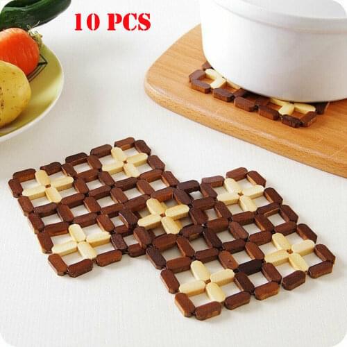 10PCS Natural Bamboo Slice Cup Mat Coaster Tea Coffee Mug Drinks Holder Tableware