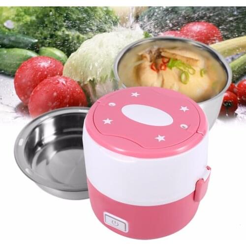 2018 2 Container Mini Electric Steamer Heating Lunch Box Rice Cooker Food Box Stainless Steel Electric Thermal Picnic Bento