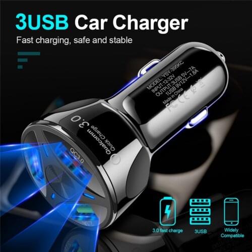 3 Ports USB Car Charger Quick 3A Fast Charging For iPhone 12 Pro Max Xiaomi Huawei Mobile Phone Charger Adapter in Car