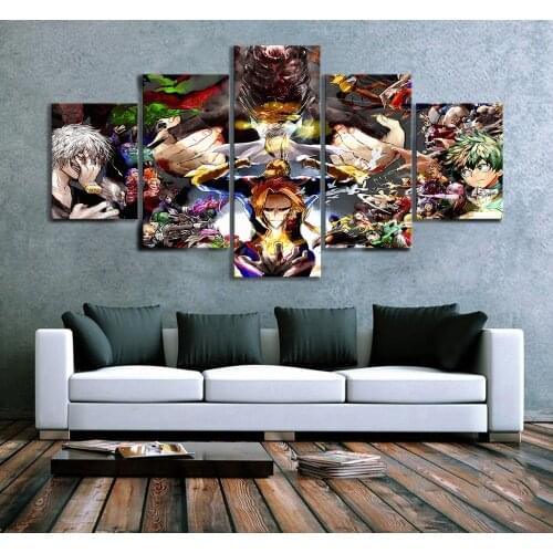 5 Piece Wall Art canvas Anime Hero Posters Comics Academia Pictures Modern Home Decorative Framed Bedroom Decoration Paintings
