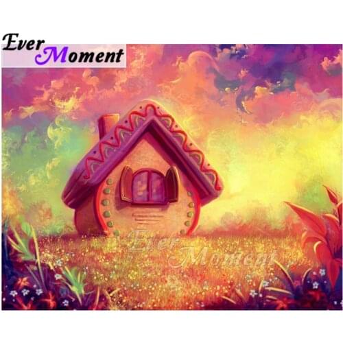 Ever Moment Diamond Painting Small House Colorful Cloud 5D DIY Wall Decoration Full Square Drill Diamond Embroidery ASF1925