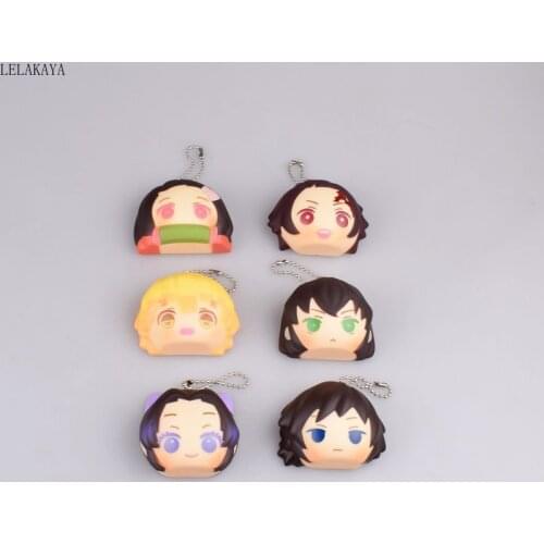 Anime 6pcs Demon Slayer: Kimetsu no Yaiba Kamado Tanjirou Nezuko Zenitsu Cute Bread Keychain Pendant PVC Action Figure Toys Doll