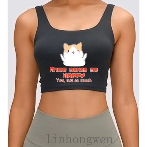 Anime Makes Me Happy You Not So Much Crop Top Hentai Women Tank Top Pattern Round Collar Knitted Summer Crop Top