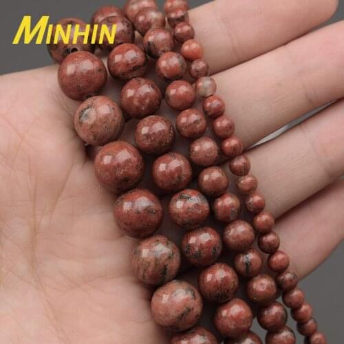 MINHIN Free Shipping Natural Sesame Red Jaspers Stone Beads for Jewelry Making 15" Strand 4 6 8 10MM Round Spacer Beads DIY