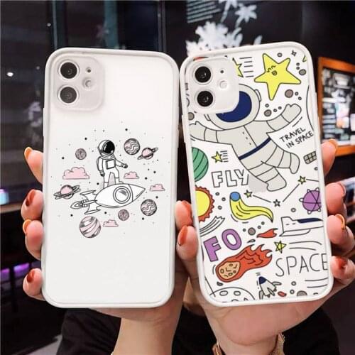 Star Astronaut Phone Case For iPhone 12 11 Mini Pro XR XS Max 7 8 Plus X Matte transparent White Cover