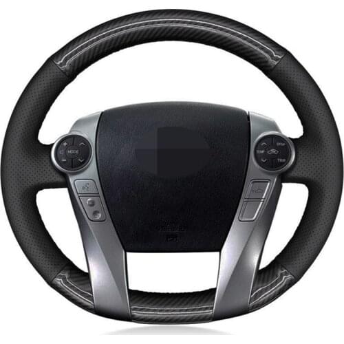 Car Steering Wheel Cover Black Genuine Leather Suede For Toyota Prius 30(XW30) 2009-2015 Prius C(US)2012-2017 Prius V(US) 2012