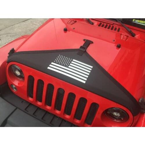 Chuang Qian Black Front Hood Cover Flag Style Hood Protective Bra Cover Kit For Jeep Wrangler JK 2007-2018