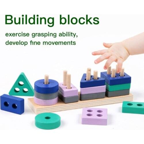 Wooden Montessori Toy Building Blocks Color Shape Match Games Children Early Educational Puzzle Toys Exercise Hands-on Ability
