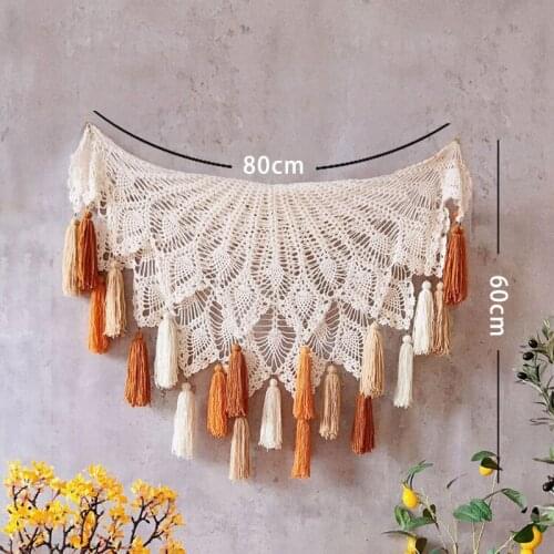 Home Bohemian Decoration Wall Decor White and Brown Lace Wall Tapestry Handmade Macrame Romantic Dreamcatcher Nordic Porch Sofa
