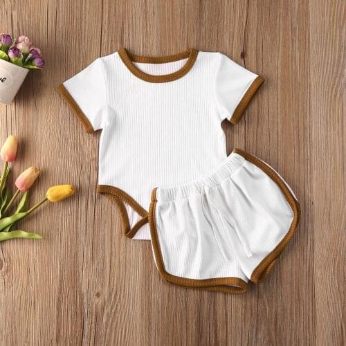 Emmababy Newborn Baby Boy Girl Clothes Summer Solid Color Cotton Short Sleeve Romper Tops Short Pants 2Pcs Outfits Casual Set
