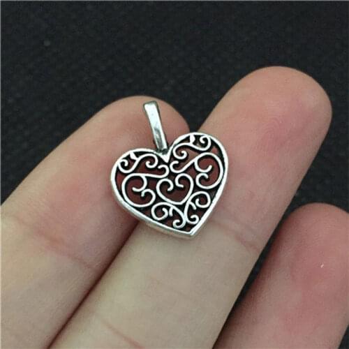 20pcs 15*16mm Filigree Heart Connector Chams Tibetan Silver Color Tone Pendant Diy Handmade Findings Jewelry Making Supplies