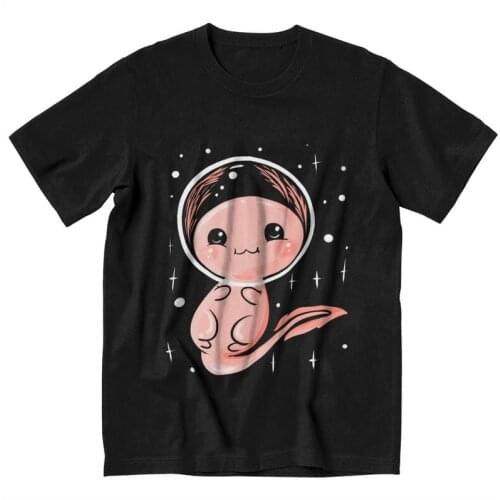 Kawaii Axolotl In Space T Shirt Men Short Sleeved Pure Cotton T-shirt Casual Salamander Animal Tee Tops Streetwear Tshirt