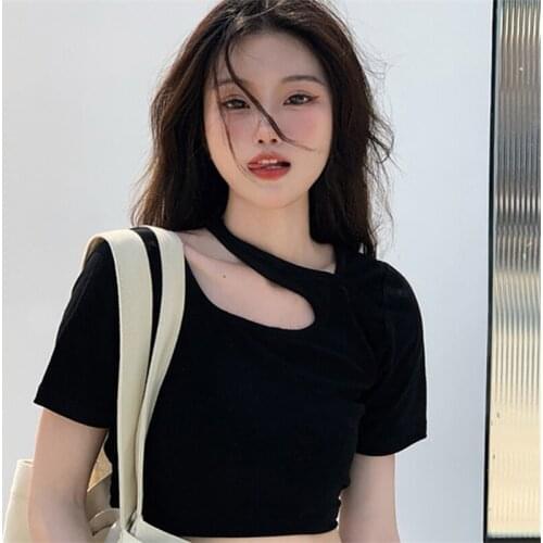 Kawaii clothes korean fashion Hot girl Sexy Off Shoulder Black Sleeveless Tank Tops T Shirts Футболки с коротким рукавом