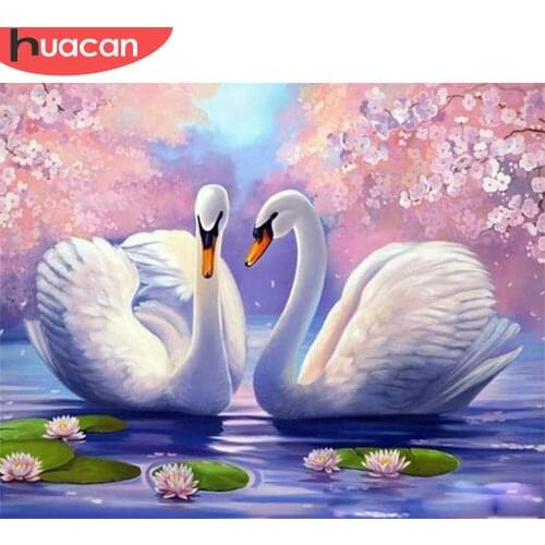 HUACAN DIY Frame Swan Animals Painting By Number Modern Handpainted Oil Painting Acrylic Picture By Numbers For Home Decor
