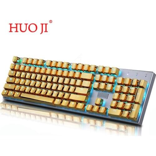 HUOJI transparent mechanical keyboard keycap metal plating gold color keycap game custom 104 key set